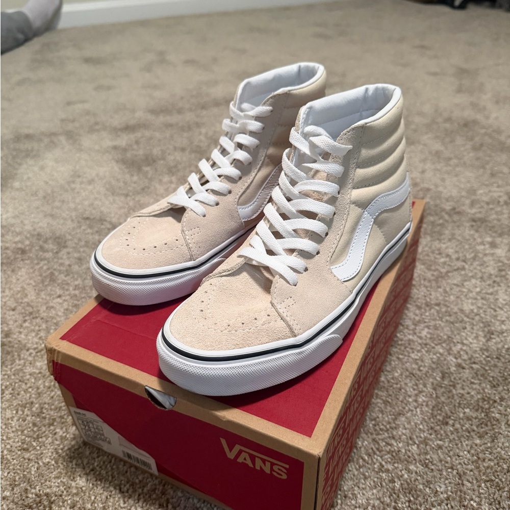 Vans High-Top Sneakers in Beige and White